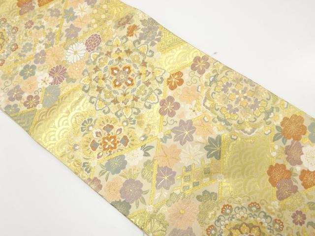 JAPANESE KIMONO / ANTIQUE FUKURO OBI / SILK / GOLD FOLS / WOVEN FLOWER